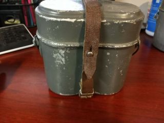 Wwii German Army Combat Field Mess Kit/tin With Leather Strap