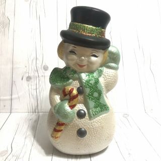 Vintage 60’s/70’s Ceramic Glitter Snowman Christmas Holiday Decoration
