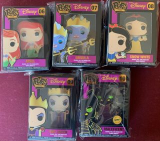 Funko Pop Pins Disney Wave 3 - Complete Set Of 5 W/ Maleficent Chase In - Hand