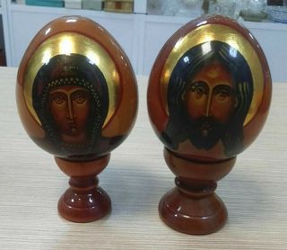 Russia Easter Eggs Of Jesus Christ And The Virgin Mary Hand - Painted
