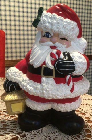 Vintage Large Hand Painted Ceramic Santa Claus W/ Lantern Figurine Statue