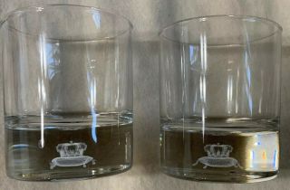 Set Of 2 Crown Royal Lowball Rocks Bar Glasses Etched 3d Hologram Crown Pillow