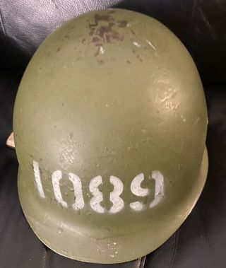 Korean War Era Us Infantry Helmet W/ Vietnam War Era Liner M1,  Swivel Bales