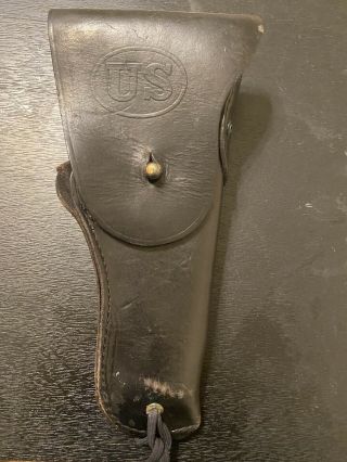 Vintage Us Army M1916 Black Leather Holster Colt.  45 Hunter Corp.  W/ Belt Clip
