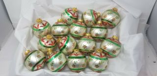 15 Vintage Christmas Ornaments White Ball Gold Glittered Poinsettia 3 " G&d Brand