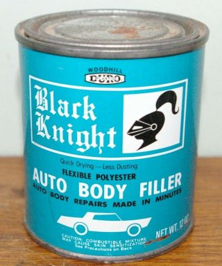 Vintage Black Knight Auto Body Filler Can Mid Century Muscle Car Rat Rod