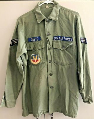 Vintage Usaf Us Air Force Utility Combat Field Shirt M Patch Last Name Davis