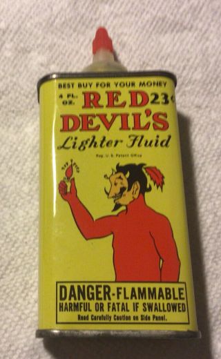 Vintage Red Devil’s Lighter Fluid 4 Oz Can 23 Cents Empty Shape