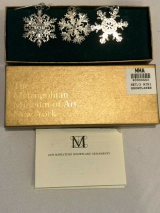 3 2009 Metropolitan Museum Of Art Mma Miniature Silver Plate Snowflake Ornaments