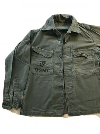 Vintage Usmc Utility Shirt,  Sage Green Military Issue.  Cotton