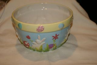 Blossoms And Blooms Large Easter Bowl 3d Bunnies And Tulips 5 1/4 " X 9 " H