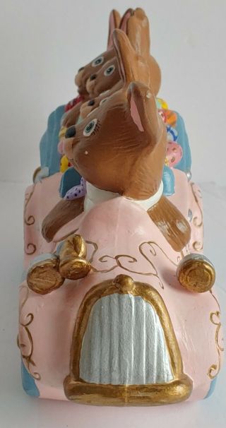 Vintage Easter Home Decor Hand Painted Ceramic P Cottontail & Family In Pink Car 2