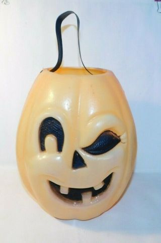 Rare Old Halloween Pumpkin Winking Face Blow Mold Candy Bucket