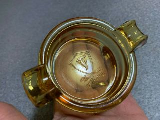 Vtg Amber Glass Firestone The Mark Of Quality Ashtray " F " Shield Logo 4.  5 " Rare