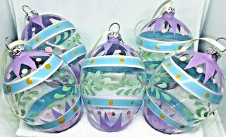 Russ Vintage Classic Clear Glass Easter Egg Ornaments Set Of 5 Purple,  Blue