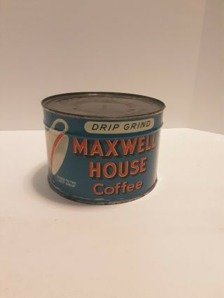 NOS Vintage Maxwell House Coffee Can Drip Grind 1 Pound Tin Key Wind 3
