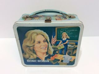 1977 The Bionic Woman W/german Shepherd Dog Metal Lunchbox W/ Thermos Vgc
