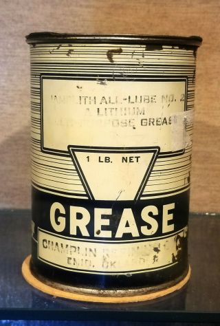 1940s Champlin One Pound Mult - Purpose Grease Tin Can Enid Oklahoma Zeppelin