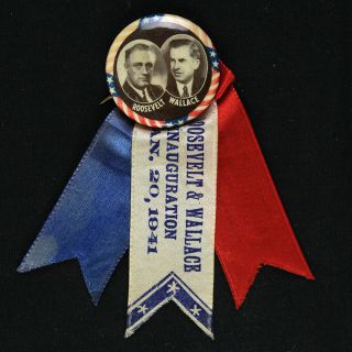 1941 Franklin D.  Roosevelt & Henry Wallace Inauguration 1 1/4 " Pinback W/ Ribbon