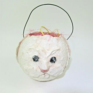 Glitter Paper Mache Rabbit Head Easter Basket Candy Container Pail W/ Handle