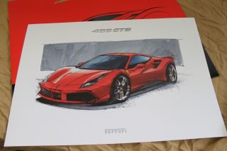 Ferrari 488 Gtb Lithograph - Design Sketch - No Brochure Prospekt 95998182