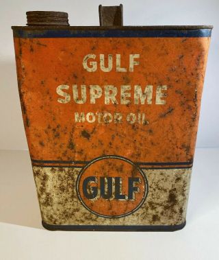 Vintage Gulf Supreme Motor Oil Two Gallon Oil Can Empty