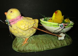 Vintage Style Chick Pulling Egg Cart Figurine W Chenille Chicks - Bethany Lowe??