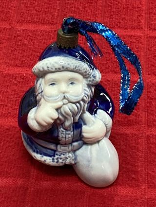Vintage “santa” Blue/white Ceramic Christmas Ornament