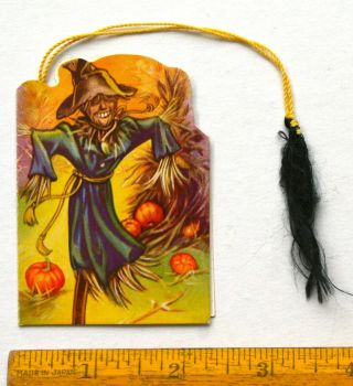Vintage Halloween Bridge Tally,  Witch - Like Scarecrow In A Pumpkin Field