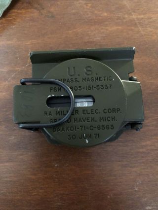 Vintage U.  S.  Military Magnetic Compass 30 June 71 RA MILLER ELEC CORP 3