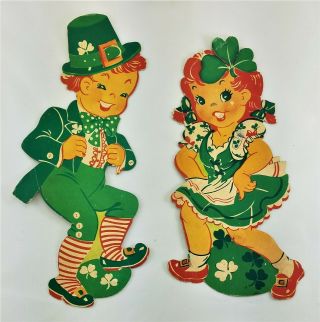 2 Very Rare Vtg Die - Cut Irish Boy & Girl St.  Patrick 
