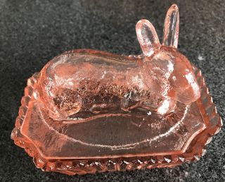 Vintage Easter Bunny Pink Depression Glass Candy Dish Trinket Box