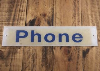 Bell Systems Telephone Booth Sign Pay Phone White & Blue Vintage 17 X 3.  75 In