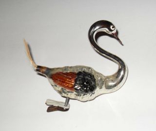Antique Blown Mercury Glass Christmas Tree Ornament Silver Swan Bird Clip On