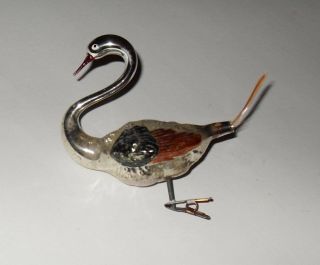 Antique Blown Mercury Glass Christmas Tree Ornament Silver Swan Bird Clip On 2