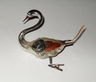 Antique Blown Mercury Glass Christmas Tree Ornament Silver Swan Bird Clip On 3