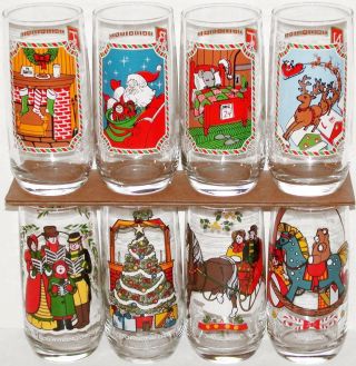 Vintage Glasses Pepsi Cola Christmas 1983 Set Of 8 Old Stock N -,