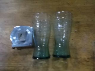 Set Of Two (2) Green Coca Cola Glasses Mcdonald 