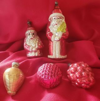Antique German Glass Ornaments - Bumpy,  Grapes,  Santa