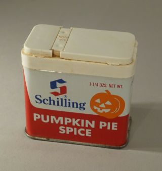 Vintage Schilling Pumpkin Spice Tin With Halloween Jack O Lantern 2 1/4 " Tall