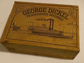 George Dickel Tennessee Whiskey Steamboat Wood Crate Wooden Box With Sliding Lid
