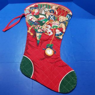 Vtg Extra Large Handmade Quilted Christmas Stocking Toys Santa Jumbo 33 Inch