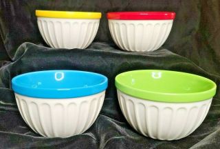 Starbucks Coffee Set Of 4 Four Ribbed Colorful Ice Cream Bowls 2007 12 Ounces Oz