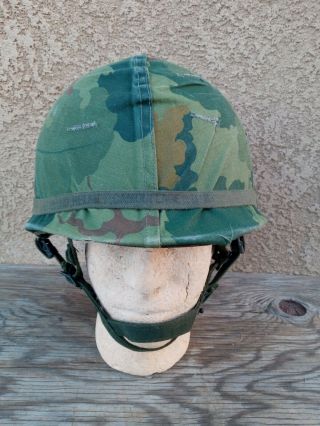 Us M1 Airborne Helmet Vietnam War Era W/ Mitchell Camo Cover & Liner 1967 Dated