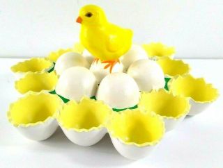 Ceramic 3d Baby Chick Deviled Egg Holder Plate Dish Easter Yellow White 12 Eggs