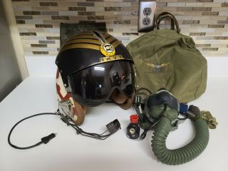 Navy Aph - 5 Flight Helmet With Mask Reg And Comms Jolly Roger Know Owner Maryland