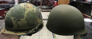 Vietnam Era Rear Seam Swivel Bale M1 Helmet Liner & Mitchell Camo Cover