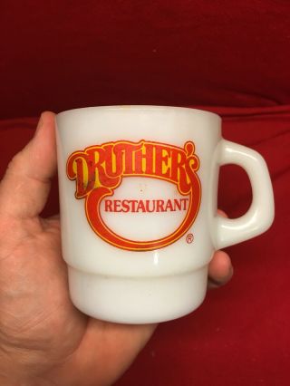 Druther’s Restaurant Milk Glass Fire King Anchor Hocking Advertising Mug Cup Vtg