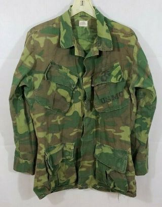 Usmc Us Marine Corps Erdl Camo Camouflage Shirt Coat Jacket Vietnam War Era Sr