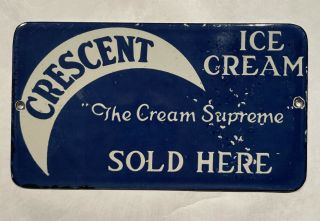 Vintage Crescent Ice Cream Porcelain Sign Car Truck Oil Gas Food